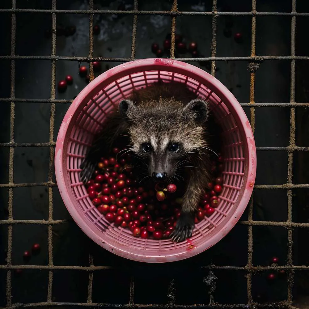 kopi luwak cyweta  w koszu z owocami kawy